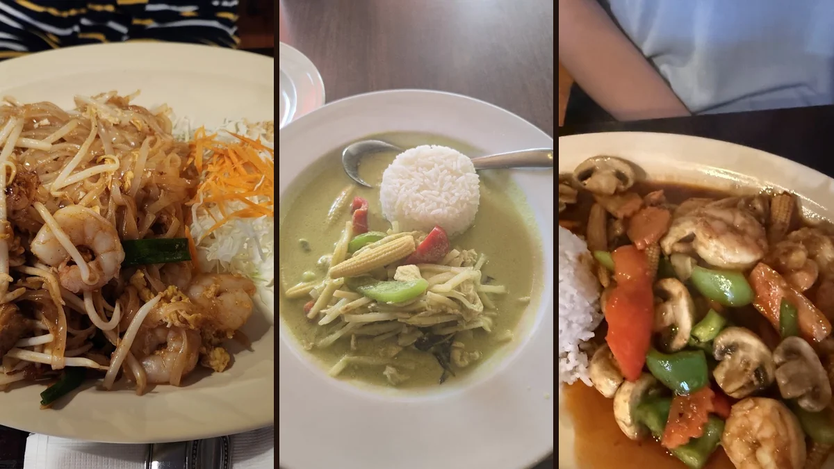Colorful Thai entrées served for dine-in.